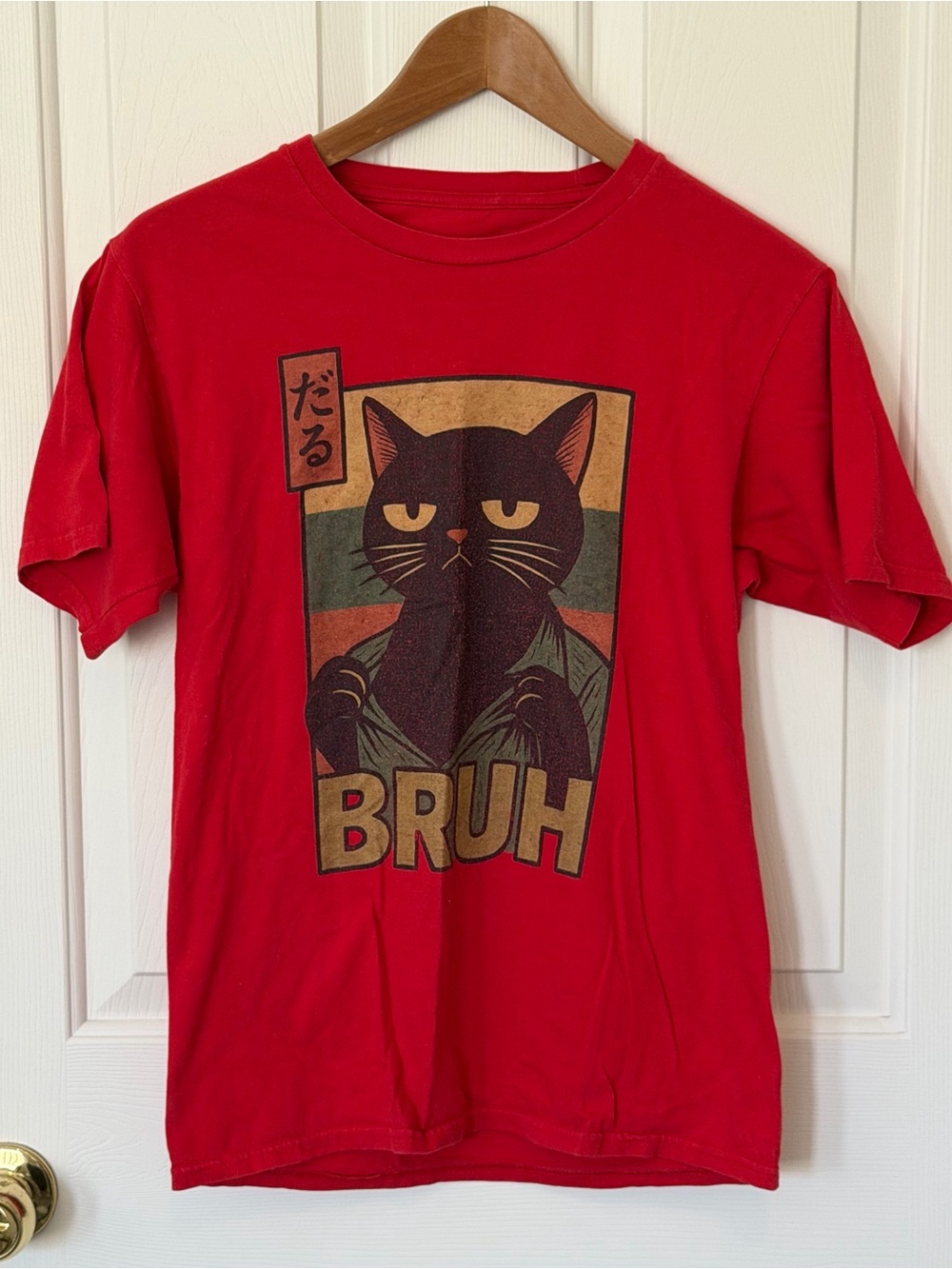 Red Graphic 'BRUH' Cat Tee - Unbranded